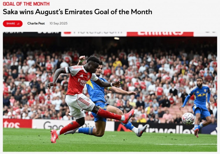 星空体育app-阿森纳八月最佳进球揭晓：萨卡小角度劲射攻破利兹联